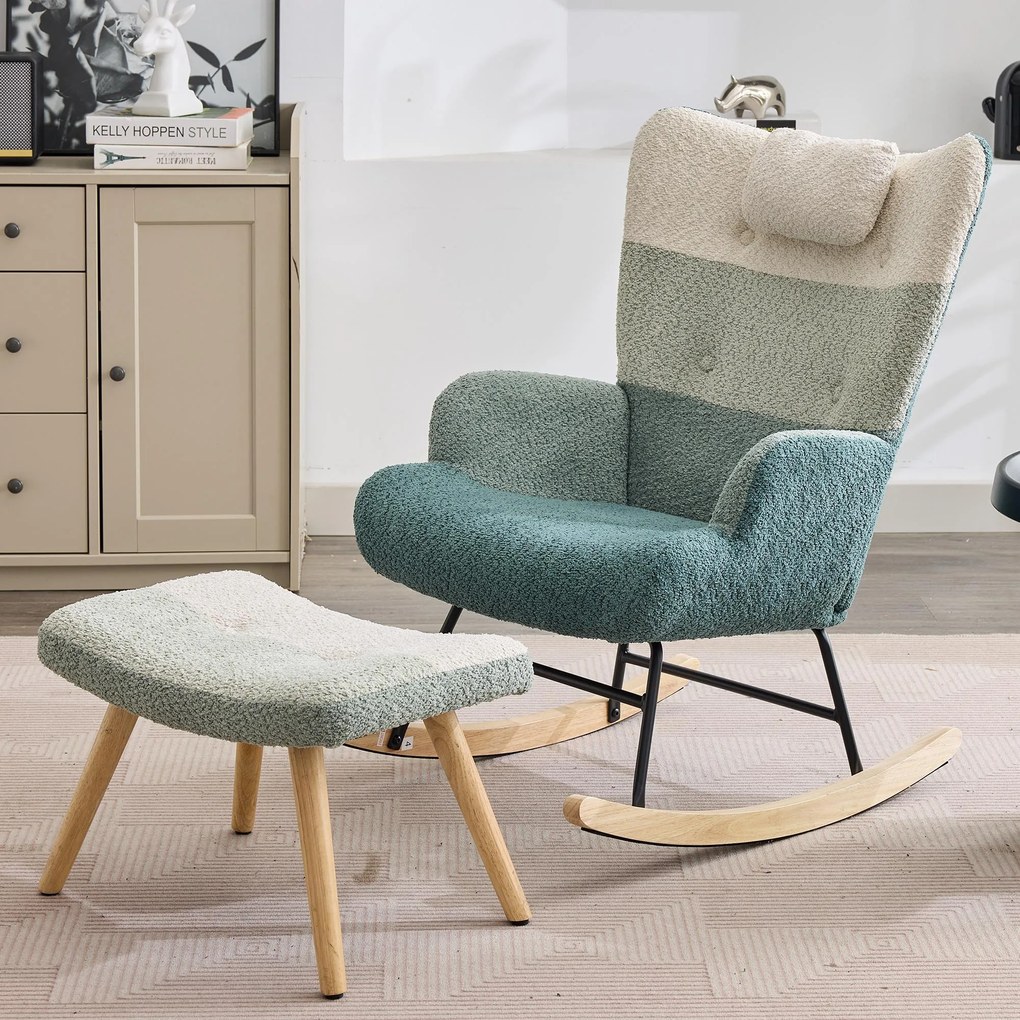 Fotoliu balansoar Bouclé în stil patchwork cu dungi colorate, design ergonomic și spătar înalt, Multicolor