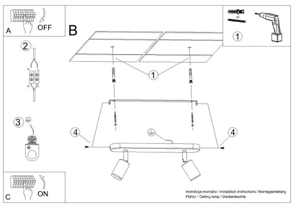 Spot FORNES 2xE27/60W/230V negru Sollux SL.1121
