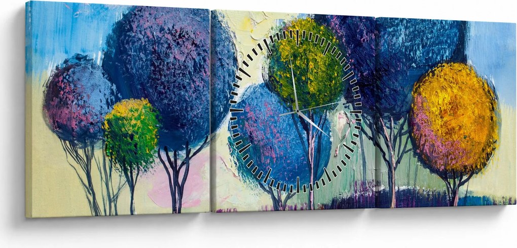 Tablou - Copaci, pictură în ulei (cu ceas) (90x30 cm)