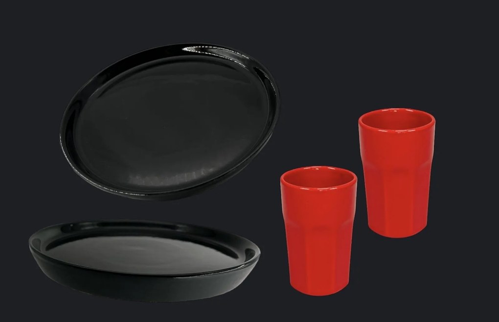 Set Cadou Vulcano Sarbatori 4 piese ( 2 Farfurii Vulcano 20 cm, 2 Pahare Rosii 330ml)