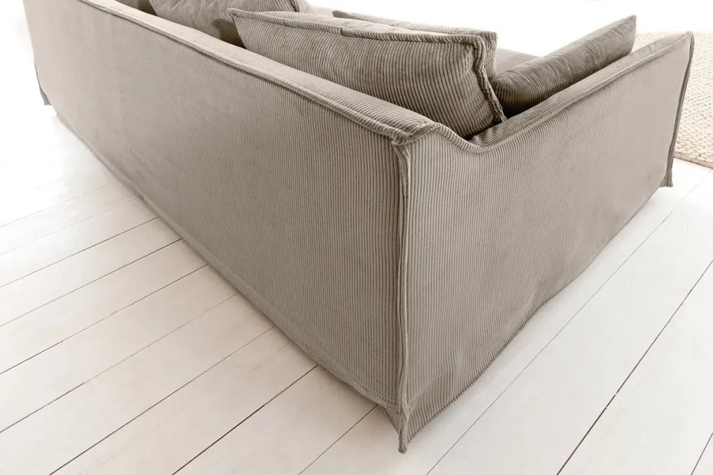 Canapea confortabila Heaven 200cm, catifea raiata greige