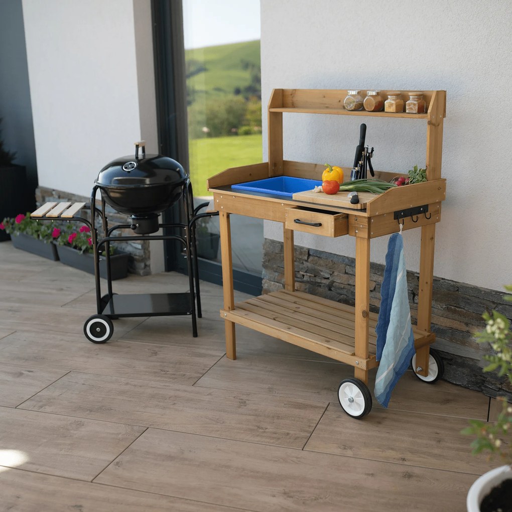 Masă de lucru pentru grădină Barrie (cu lavoar) (maro). 1034233