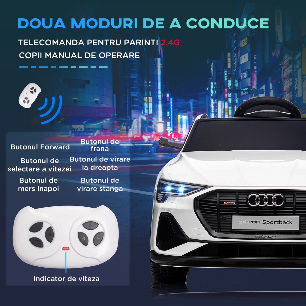 Masina sport electrica pentru copii , motor 12V pentru 3-5 ani, Alba HOMCOM | Aosom Romania