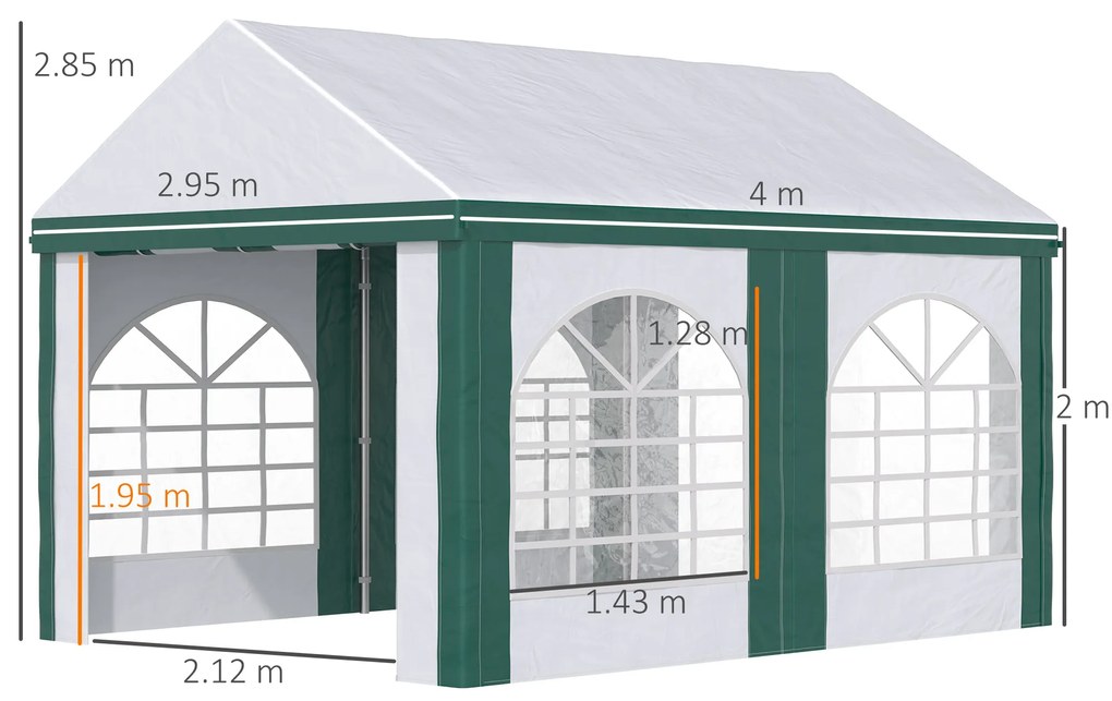 Cort pentru petreceri Outsunny, pereti laterali, 4 ferestre, usi duble, 4x3m| Aosom RO | Aosom Romania