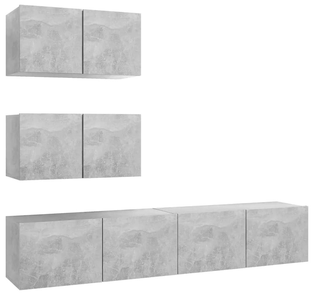 3079130 vidaXL Set de dulapuri TV, 4 piese, gri beton, lemn prelucrat