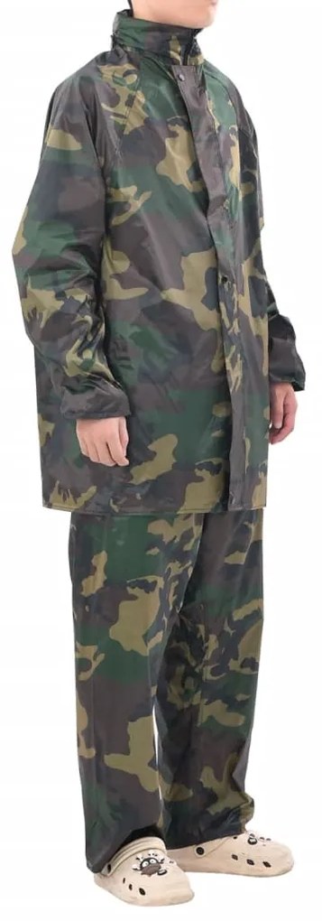 vidaXL Costum de ploaie, 2 piese, imprimeu camuflaj, cu glugă, L