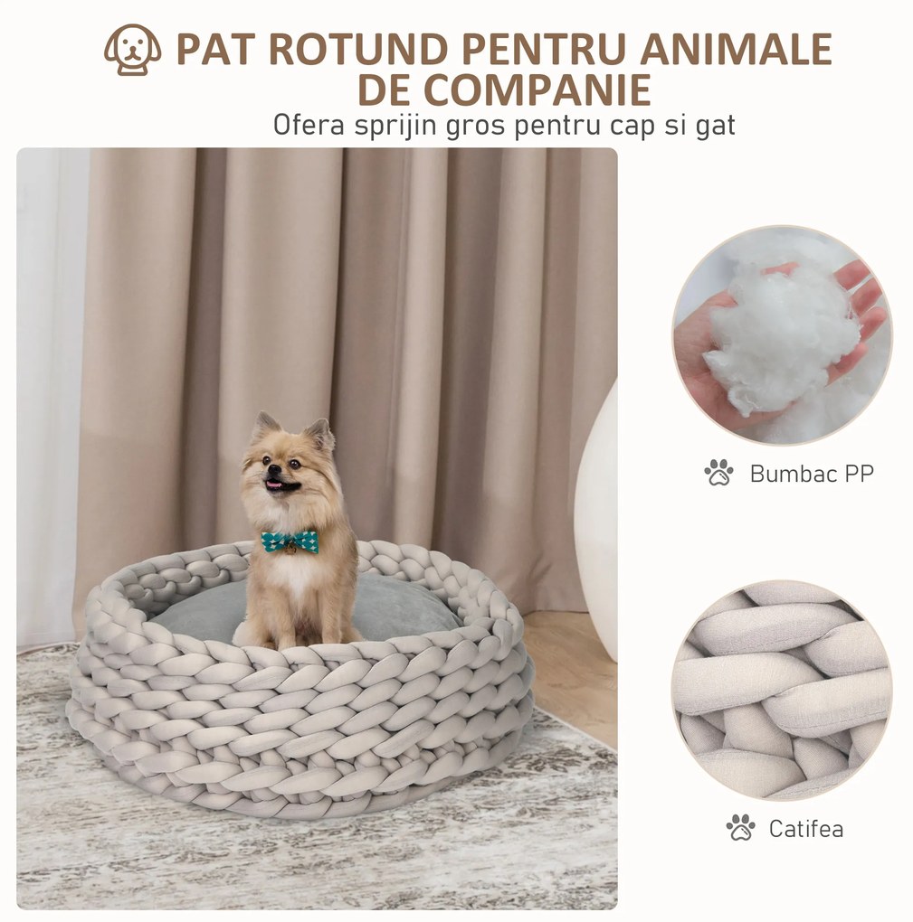 PawHut Culcuș Rotund Confortabil pentru Animale de Companie, Design Împletit, Ideal pentru Pisici și Câini Mici, Φ50x19cm | Aosom Romania