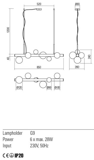 Lustră pe cablu GOJI Redo 01-2375 6xG9/28W/230V negru