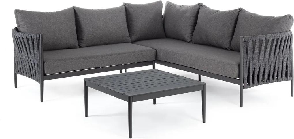 Set canapele din fier gri cu perne textil cu masuta cafea Rafael  150 cm x 83 cm x 88 h x 40 h1 x 70 h2 x 70 h2