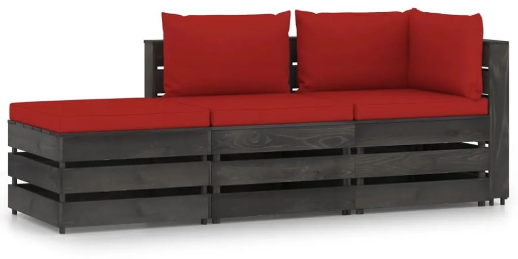 3068198 vidaXL Set mobilier grădină cu perne, 3 piese, gri, lemn tratat