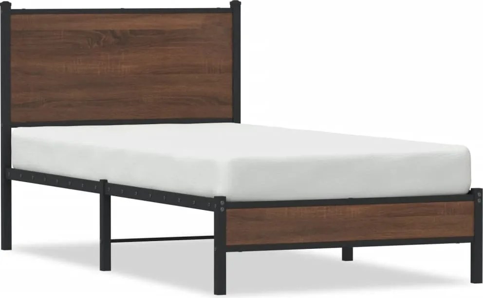 vidaXL Cadru pat metalic fără saltea, stejar maro, 75x190 cm