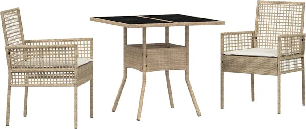 vidaXL Set de masă pentru grădină 3 pcs Bej poliratan