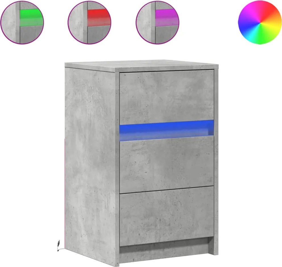 vidaXL Noptieră cu lumini LED, gri beton, lemn prelucrat