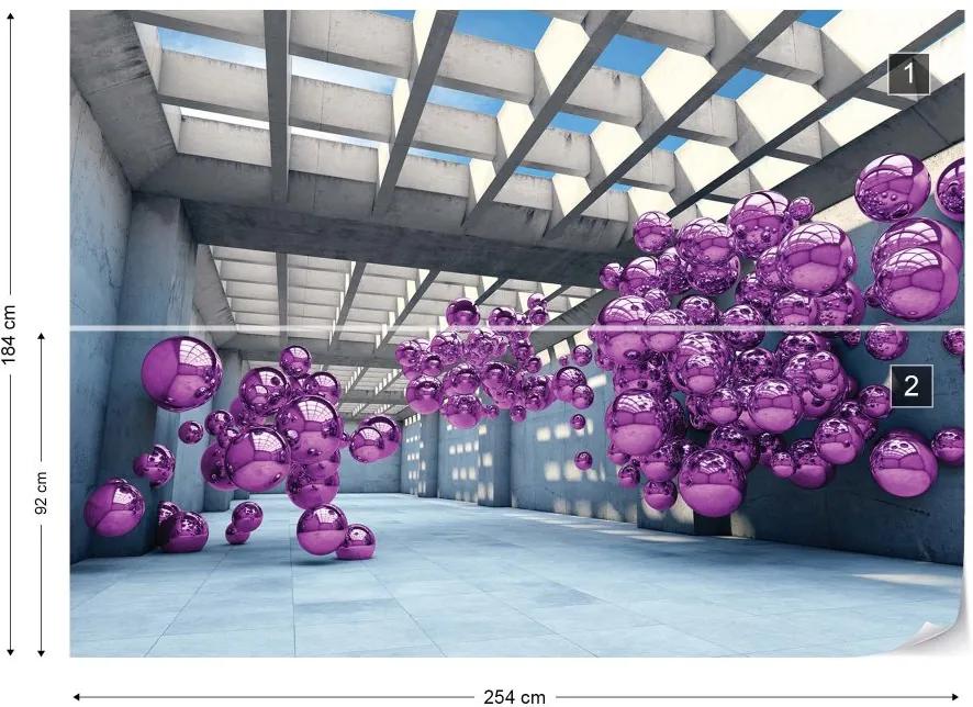 GLIX Fototapet - Modern 3D Purple Spheres Architecture View Vliesová tapeta  - 254x184 cm