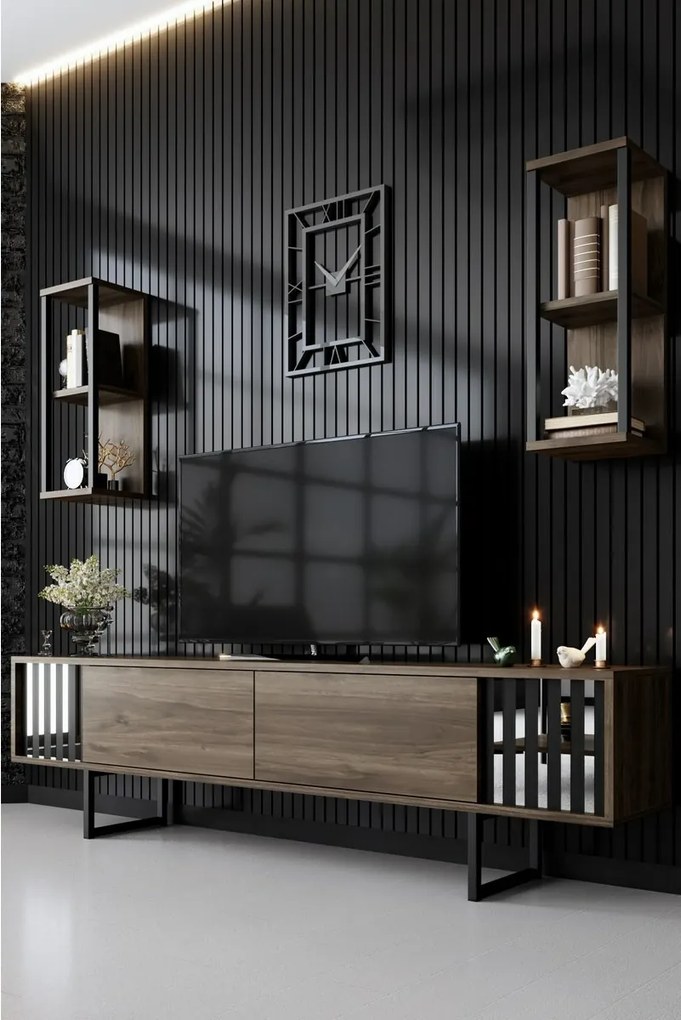 Măsuță TV cu rafturi Chrome Walnut and Black
