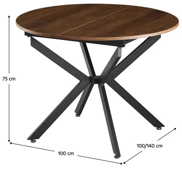 Masă de sufragerie extensibilă Amero (stejar închis + negru) (pentru 4-6 persoane). 1116196