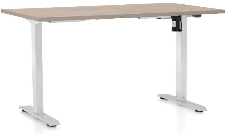 Masa inaltime reglabila OfficeTech A, 120 x 80 cm, bază albă, stejar