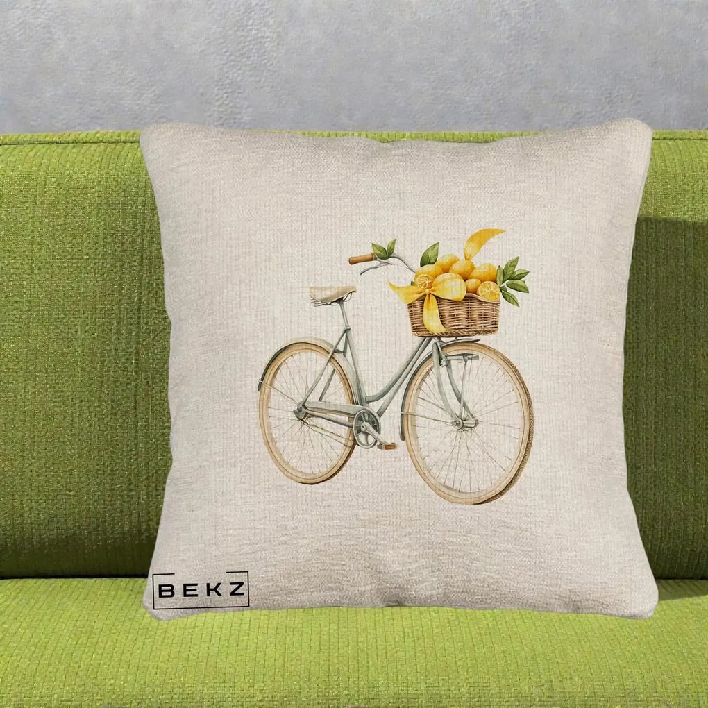 Perna Decorativa Bicicleta cu Cos de Lamai Mediteranean, 40x40 cm, Bej Canapea, Husa Detasabila, Perna Inclusa, BEKZ®