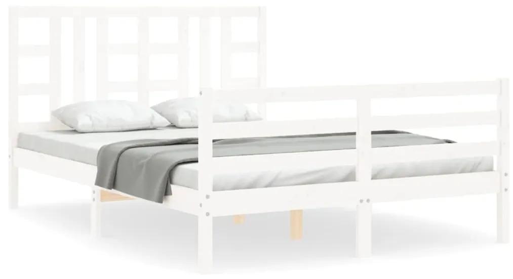 3193922 vidaXL Cadru de pat cu tăblie, alb, 140x200 cm, lemn masiv