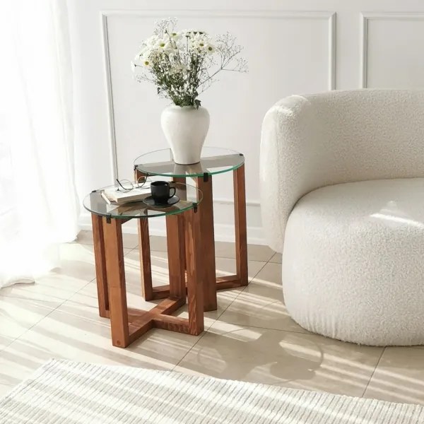 SET 2x măsuță laterală AMALFI d. 40 cm maro/transparent