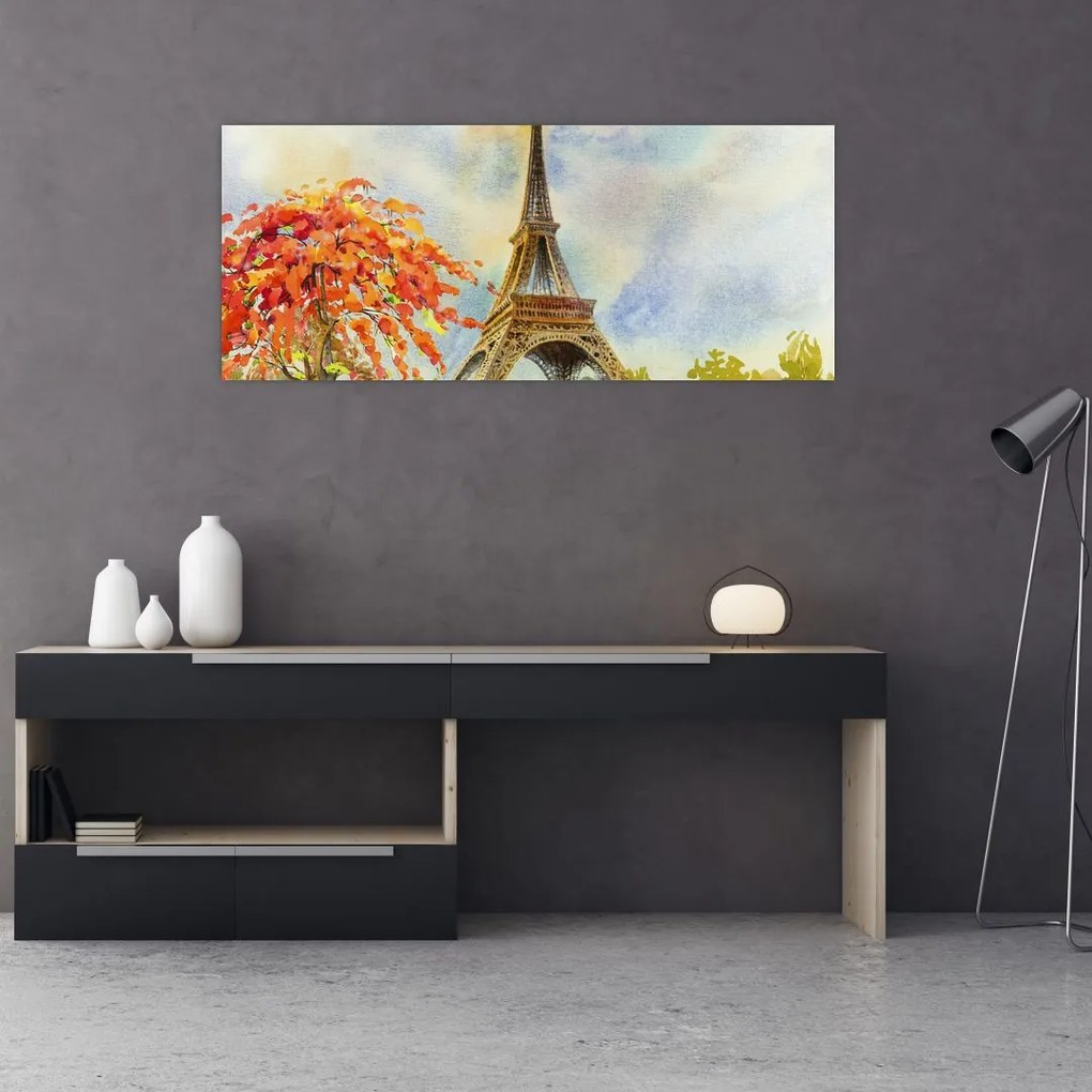 Tablou pictat cu turnul Eiffel (120x50 cm)