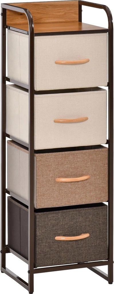 HOMCOM Comodă pentru Dormitor cu 4 Sertare Pliabile, Blat Superior din Lemn și Cadru Metalic 31x29x99 cm Multicolor | Aosom Romania