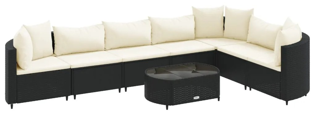 3308384 vidaXL Set mobilier de grădină cu perne, 8 piese, negru, poliratan