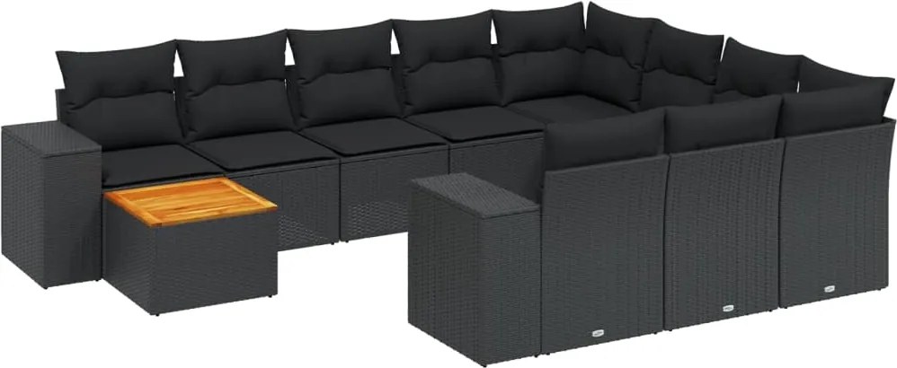 vidaXL Set canapele de grădină cu perne, 11 piese, negru, poliratan