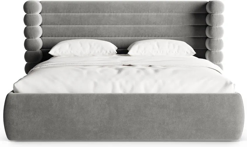 Pat matrimonial gri tapițat cu spațiu de depozitare cu somieră 200x200 cm Mount – Micadoni