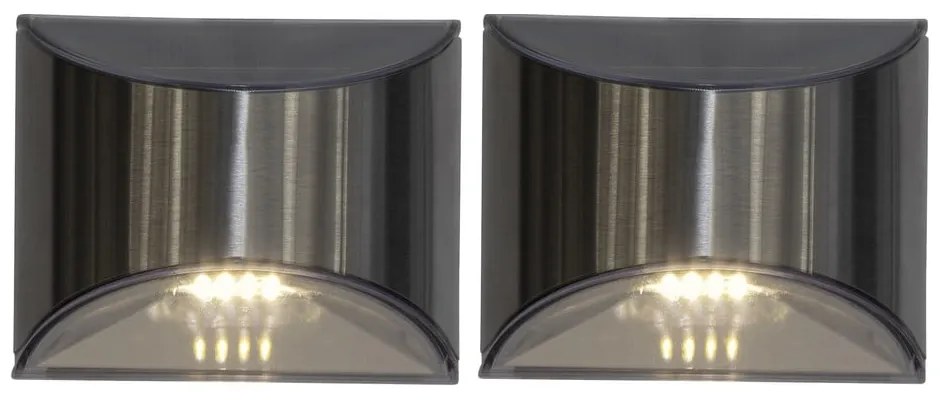 Set de 2 lămpi de perete solare cu LED-uri din oțel inoxidabil Star Trading Wally, înălțime 8 cm