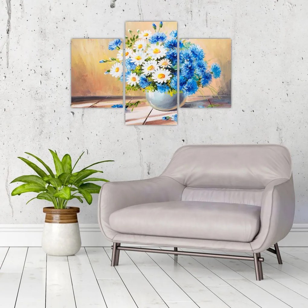 Tablou pictat cu vaza și flori (90x60 cm)