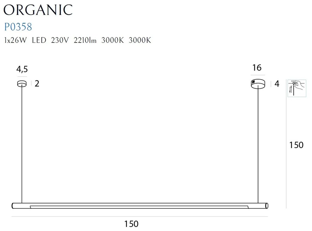 Lustra LED dimabila liniara, suspendata Organic 150cm, negru
