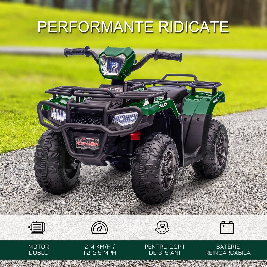 ATV electric copii, Ride-on, functii de mers inainte si inapoi, 12V, cu lumini | Aosom Romania