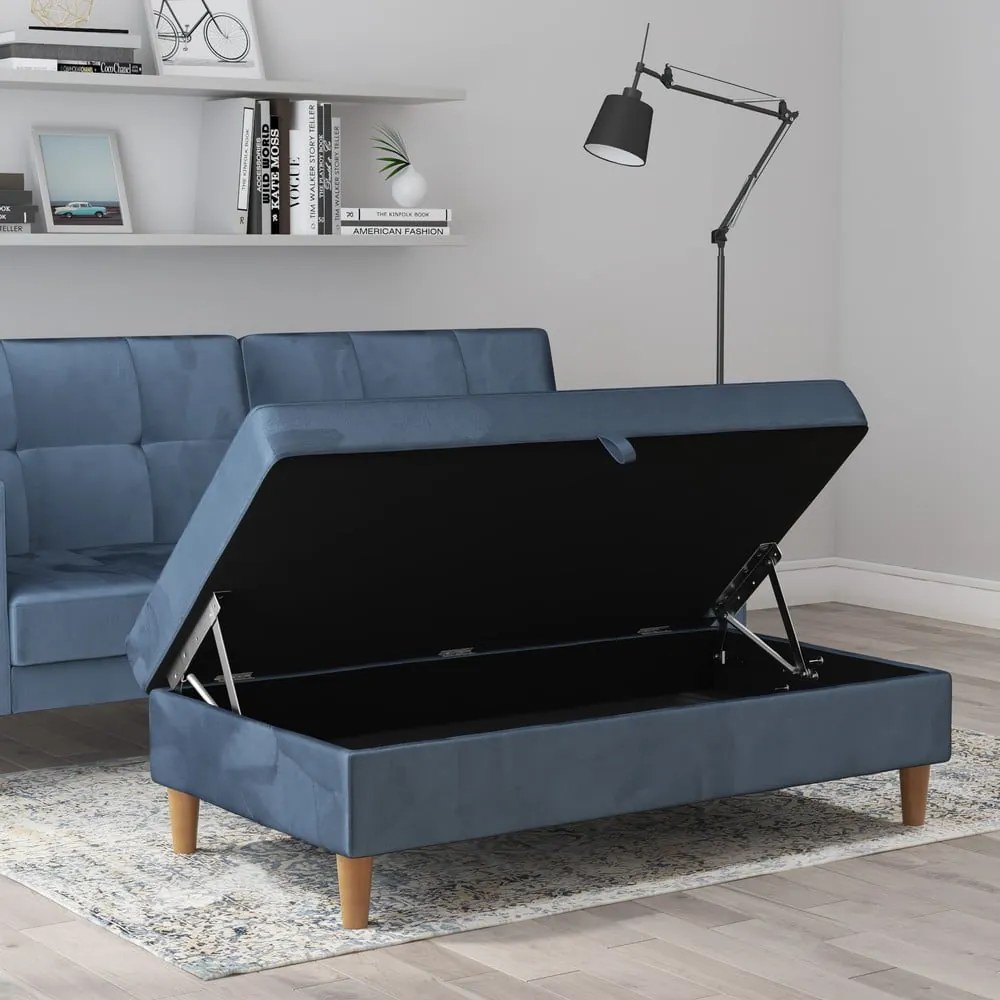 Taburet albastru cu tapițerie din catifea Lilly – Støraa