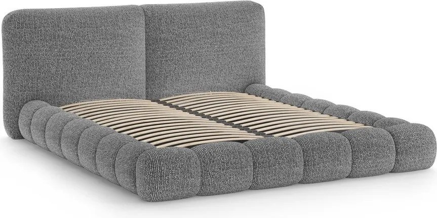 Pat matrimonial gri închis tapițat cu spațiu de depozitare cu somieră 160x200 cm Solange – Micadoni