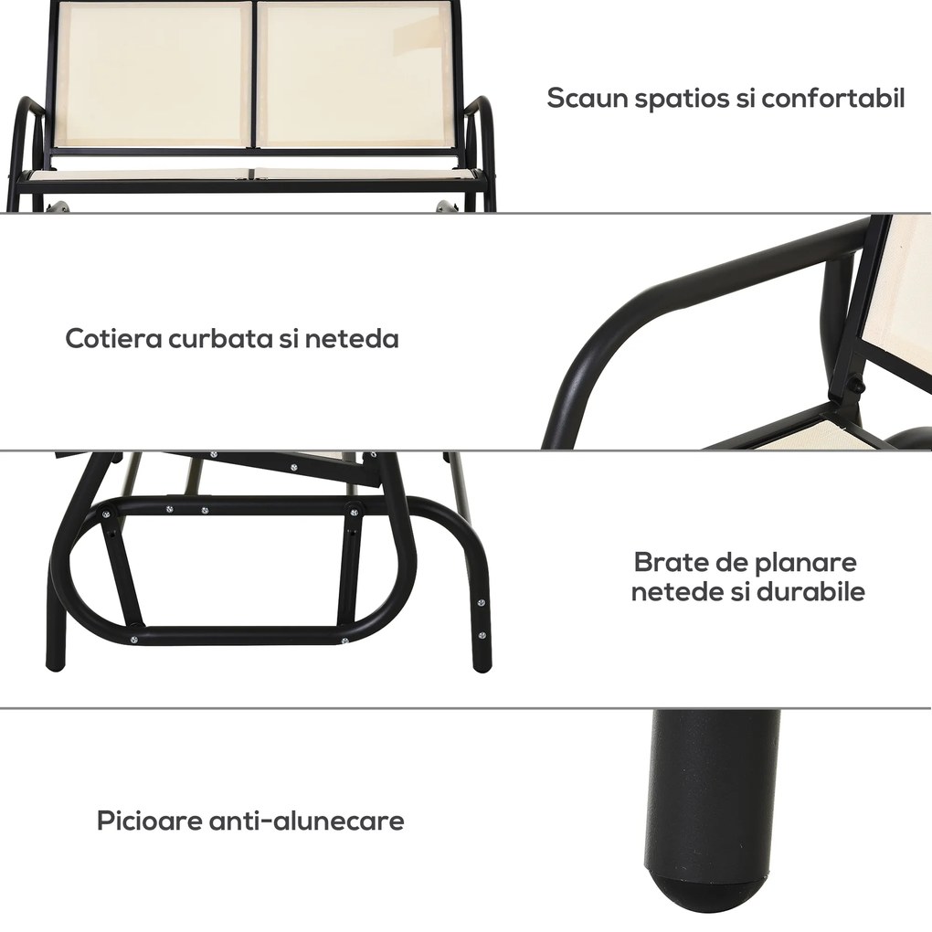 Leagan de Gradina Outsunny, 2 Locuri,Metal si Tesatura Bej | Aosom Romania