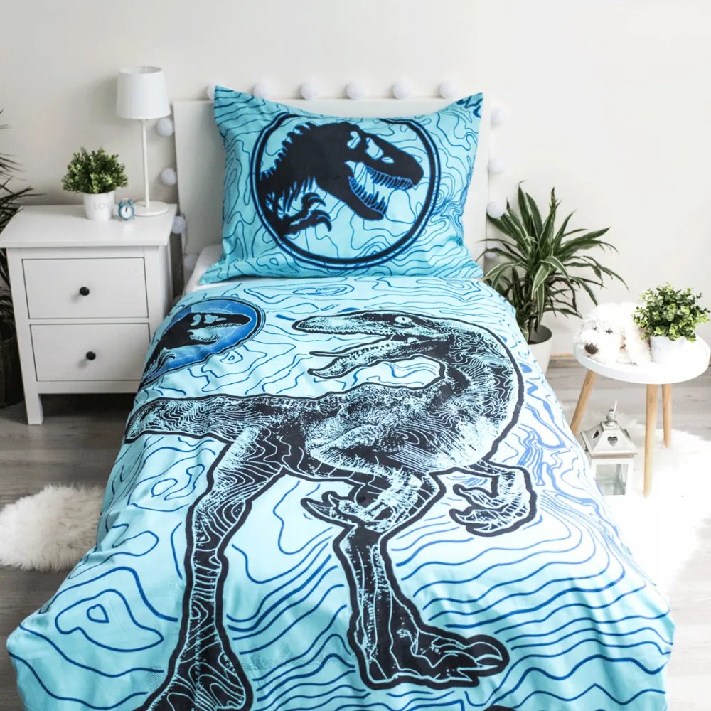 Lenjerie de pat din bumbac fosforescenta JURASSIC WORLD albastru Dimensiune lenjerie de pat: 70 x 90 cm | 140 x 200 cm