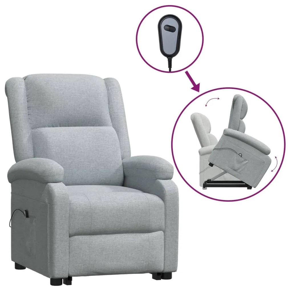 3110872 vidaXL Fotoliu cu ridicare, gri deschis, textil