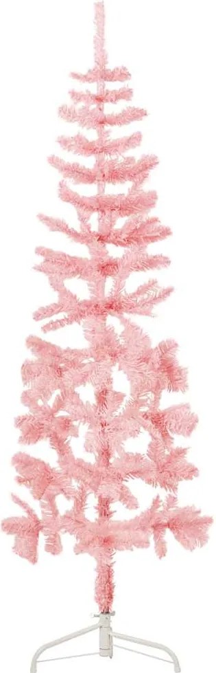 vidaXL Jumătate brad de Crăciun subțire cu suport, roz, 150 cm