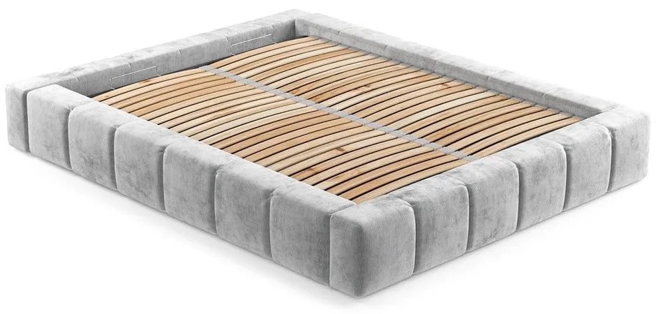 Pat matrimonial gri deschis tapițat cu spațiu de depozitare cu somieră 200x200 cm Aruba L – Maison de Rêve