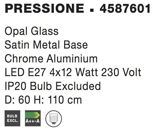 Lustra din sticla opal cu baza de aluminiu cromat Pressione