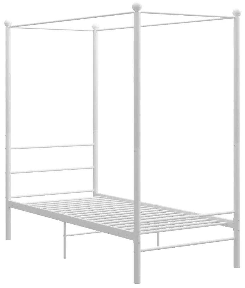 Cadru de pat cu baldachin, alb, 90x200 cm, metal Alb, 90 x 200 cm