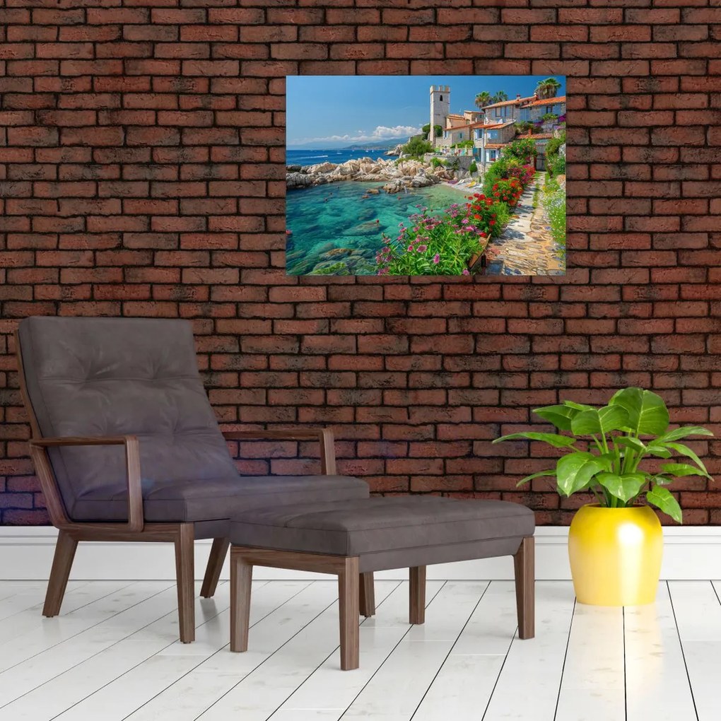 Tablou pe sticlă - Sat pitoresc de coastă (70x50 cm)