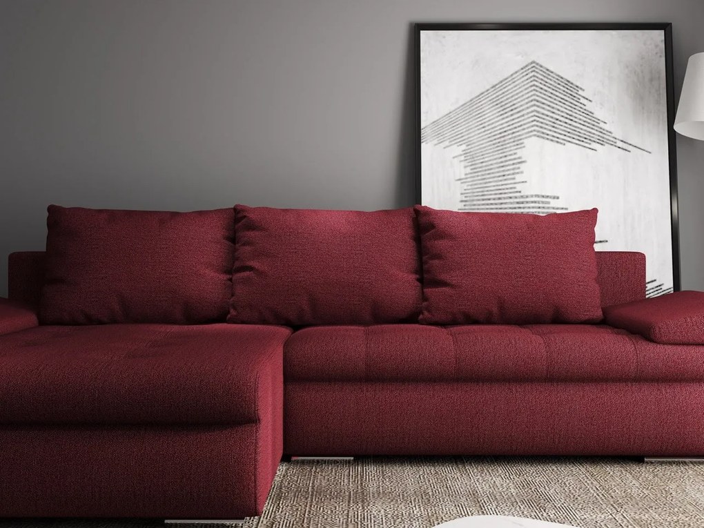 Colțar extensibil dumonde cu ladă de depozitare si sezut confortabil din spuma high-density, Leonardo Enjoy Rosu 260x185 cm