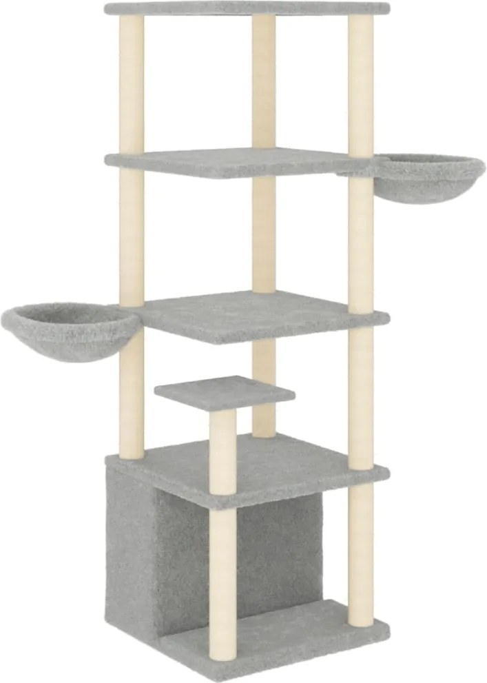 vidaXL Ansamblu pisici, stâlpi din funie sisal, gri deschis, 147 cm