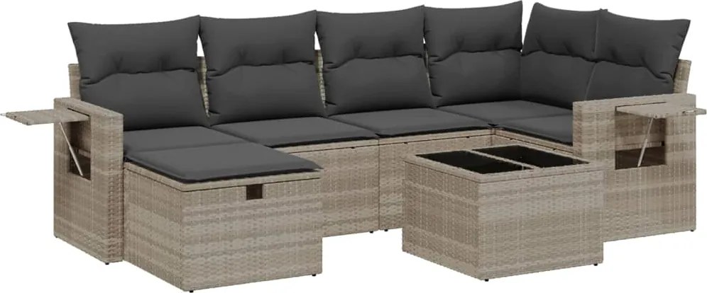 vidaXL Set canapele de grădină cu perne, 7piese gri deschis poliratan