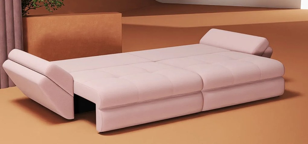 Canapea extensibilă dumonde cu ladă de depozitare si sezut confortabil din spuma high-density, Loana Royal Roz 300x100 cm