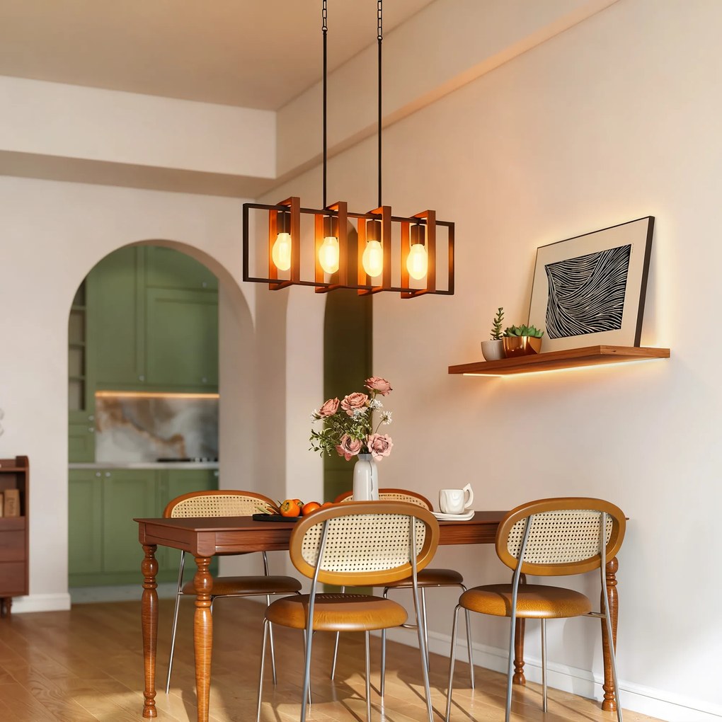 HOMCOM Candelabru Suspendat Rustic cu 4 Cadre Rotative și Lanț Regulabil, 80x21x90-130 cm, Negru și Nuc | Aosom Romania