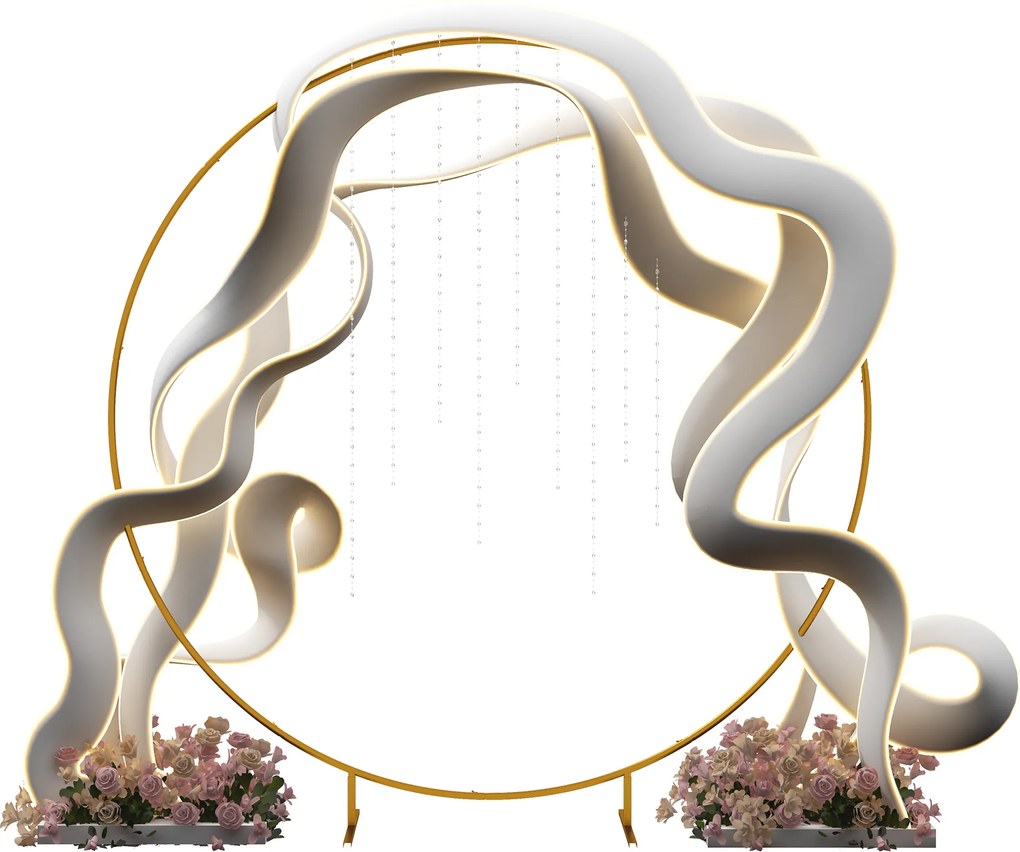 Outsunny Arc de Grădină din Oțel Auriu – Arc Decorativ Rotund pentru Baloane, Plante Cățărătoare, Flori – Pentru Nunți, Aniversări, Ceremonii – 2,24 m | Aosom Romania