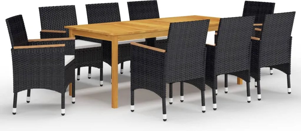 vidaXL Set mobilier de grădină, 9 piese, negru